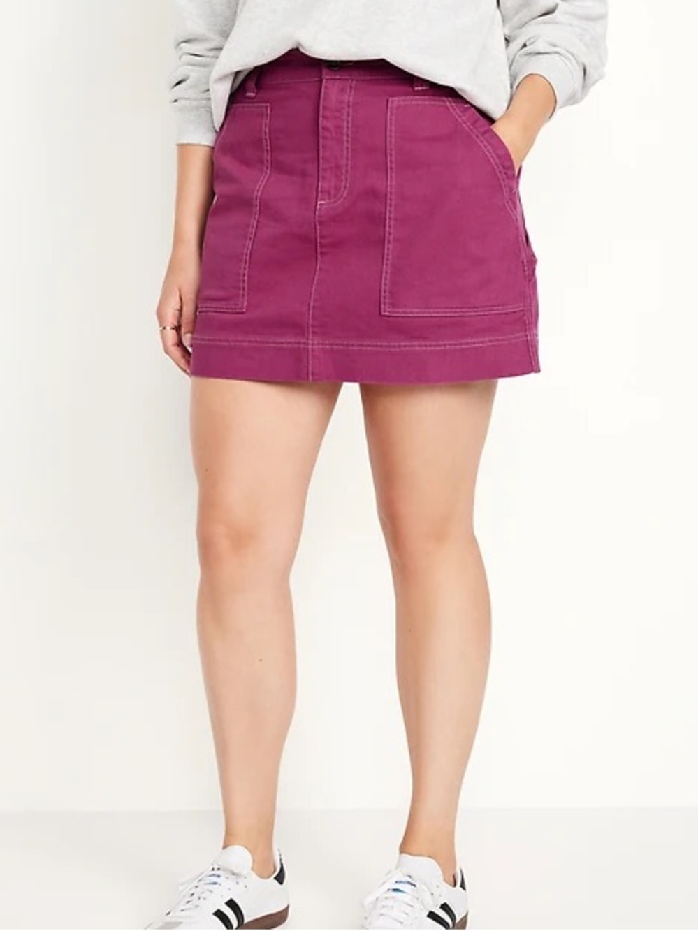 Magenta Berry Utility Cargo Mini Skirt Denim
